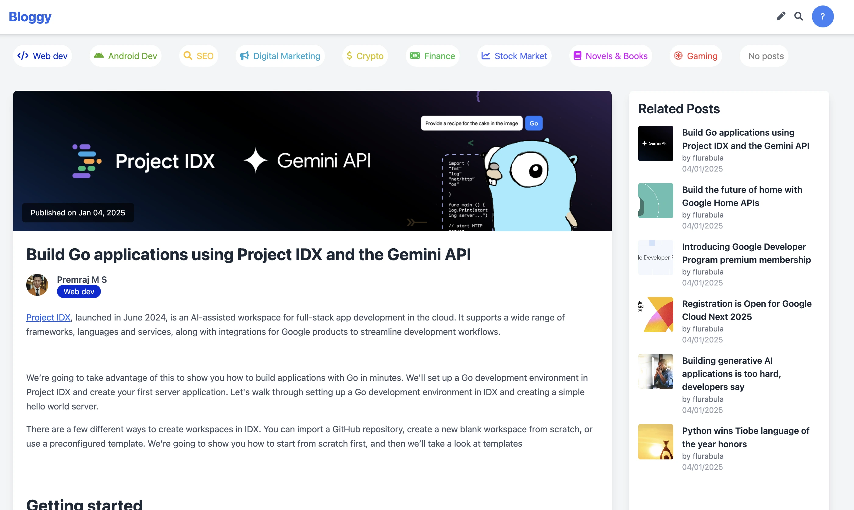 The Blogpost page of the Django blogging project